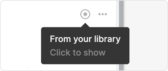 The dot status button on a shared reference with a tooltip reading “From your library — Click to show”.